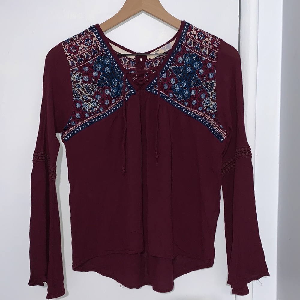 Maroon printed peasant top